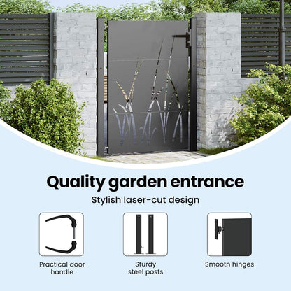 Garden Gate with Lock Black 110 x 180 cm Powder-coated steel