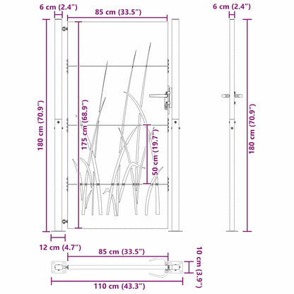 Garden Gate with Lock Black 110 x 180 cm Powder-coated steel