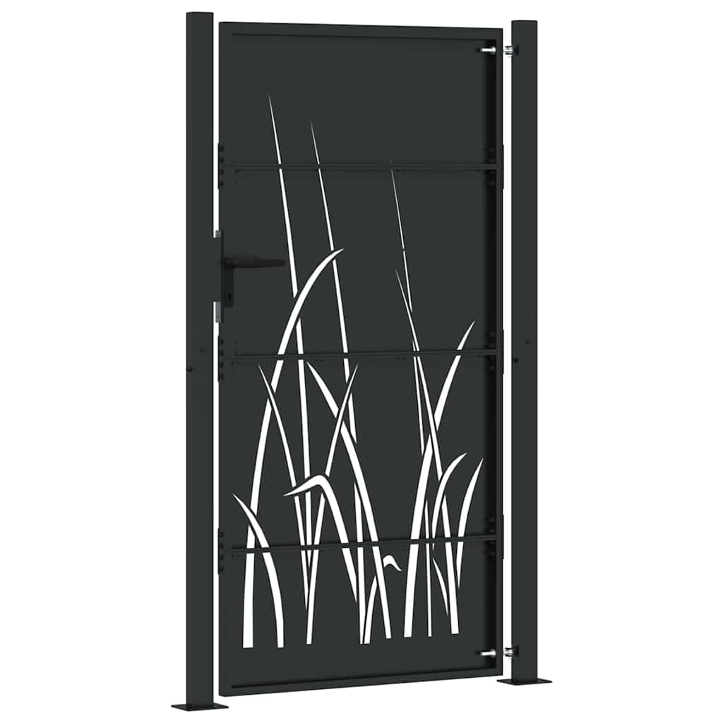 Garden Gate with Lock Black 110 x 205 cm Powder-coated steel