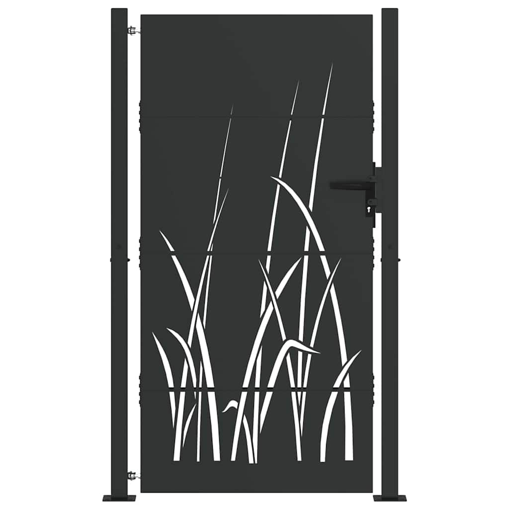 Garden Gate with Lock Black 110 x 205 cm Powder-coated steel