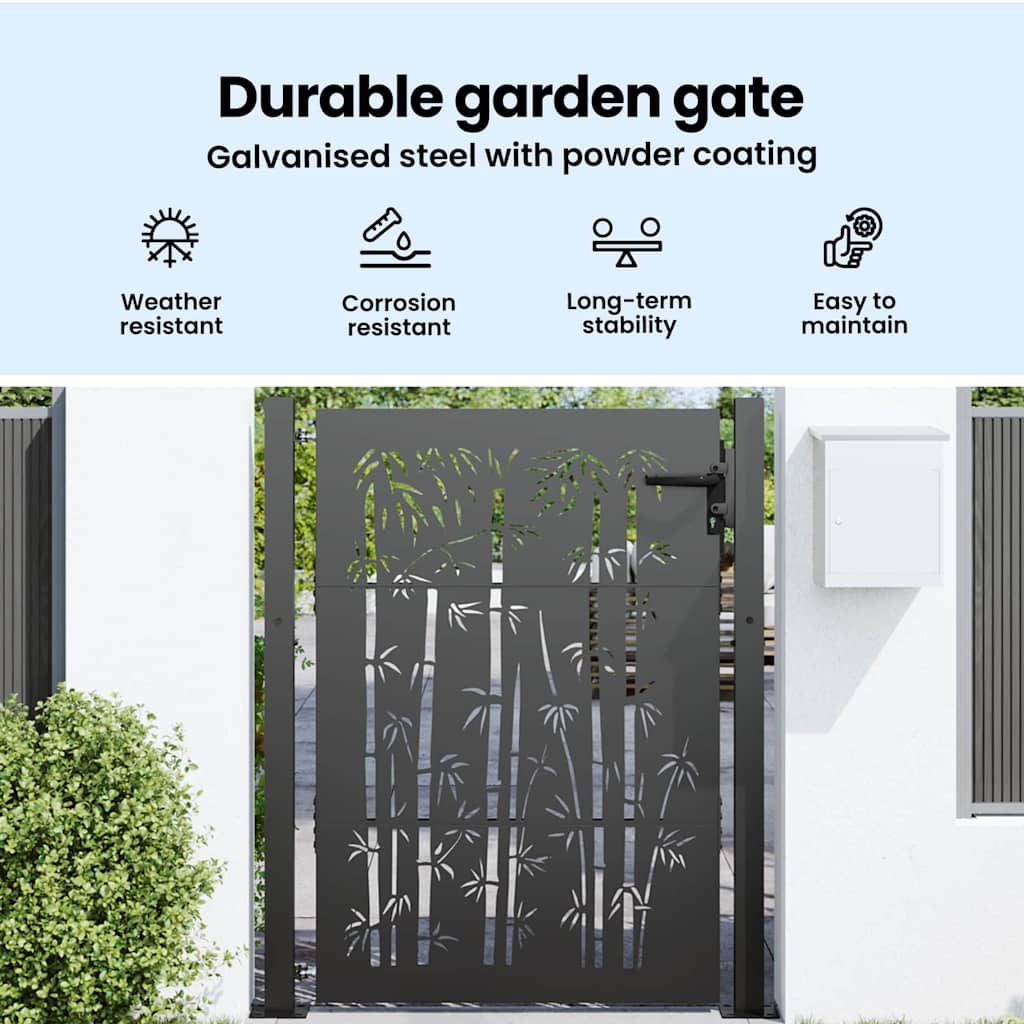 Garden Gate with Lock Black 110 x 130 cm Powder-Coated Steel