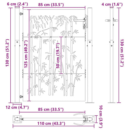 Garden Gate with Lock Black 110 x 130 cm Powder-Coated Steel