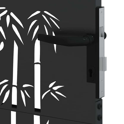 Garden Gate with Lock Black 110 x 205 cm Powder-Coated Steel