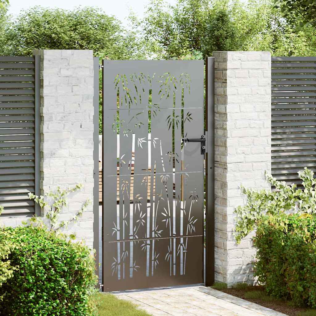 Garden Gate with Lock Black 110 x 205 cm Powder-Coated Steel