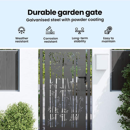 Garden Gate with Lock Black 110 x 205 cm Powder-Coated Steel