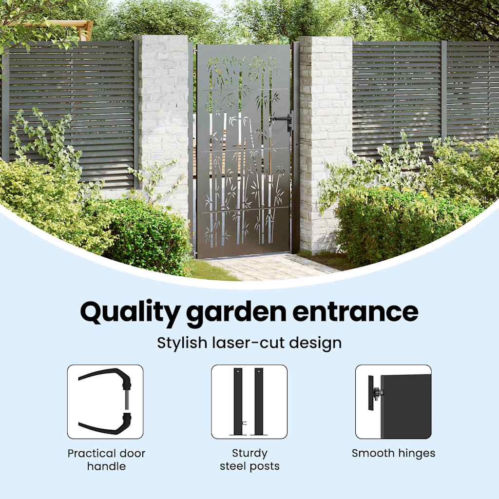 Garden Gate with Lock Black 110 x 205 cm Powder-Coated Steel