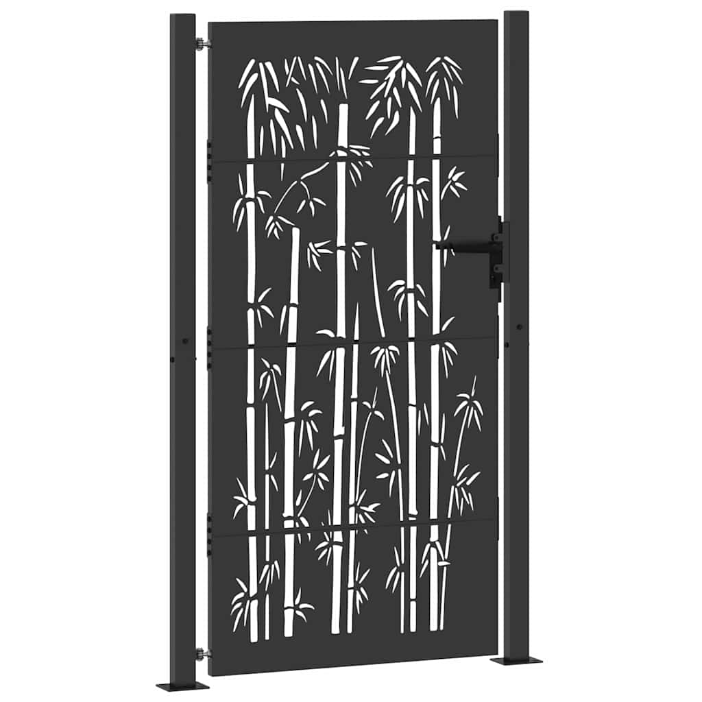 Garden Gate with Lock Black 110 x 205 cm Powder-Coated Steel