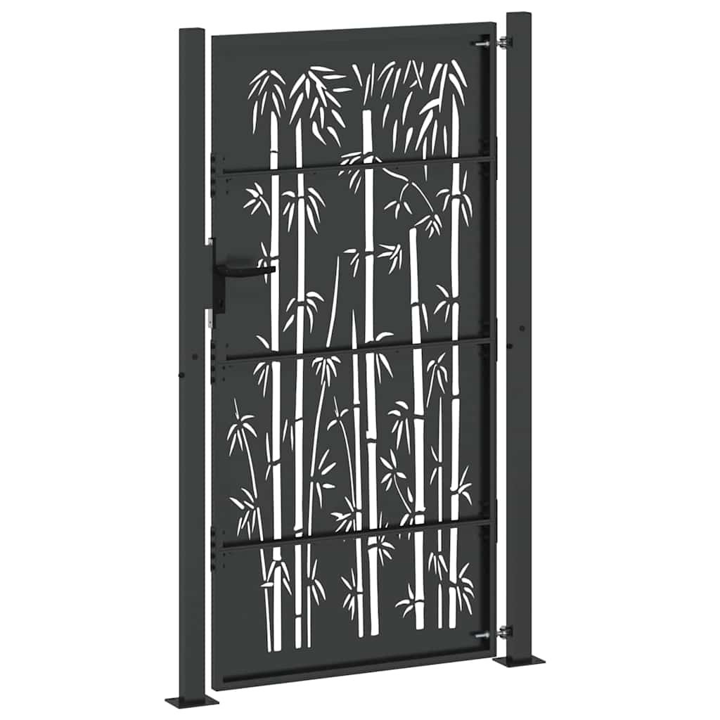 Garden Gate with Lock Black 110 x 205 cm Powder-Coated Steel