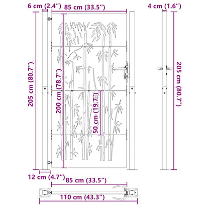 Garden Gate with Lock Black 110 x 205 cm Powder-Coated Steel