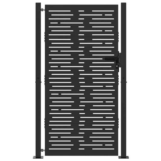 Garden Gate with Lock Black 110 x 205 cm Powder-Coated Steel