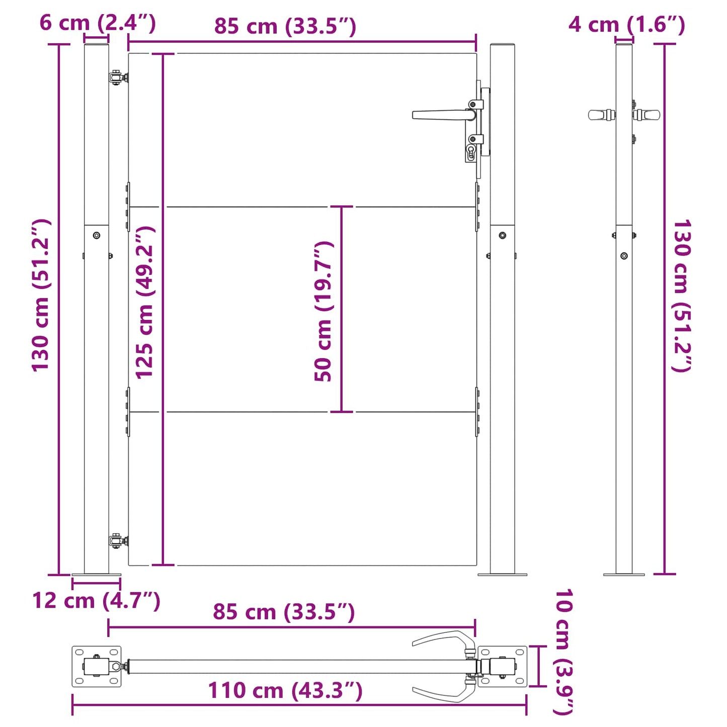 Garden Gate with Lock Black 105 x 130 cm Powder-Coated Steel