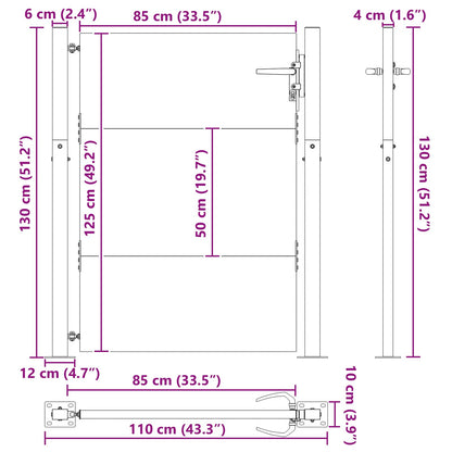 Garden Gate with Lock Black 105 x 130 cm Powder-Coated Steel