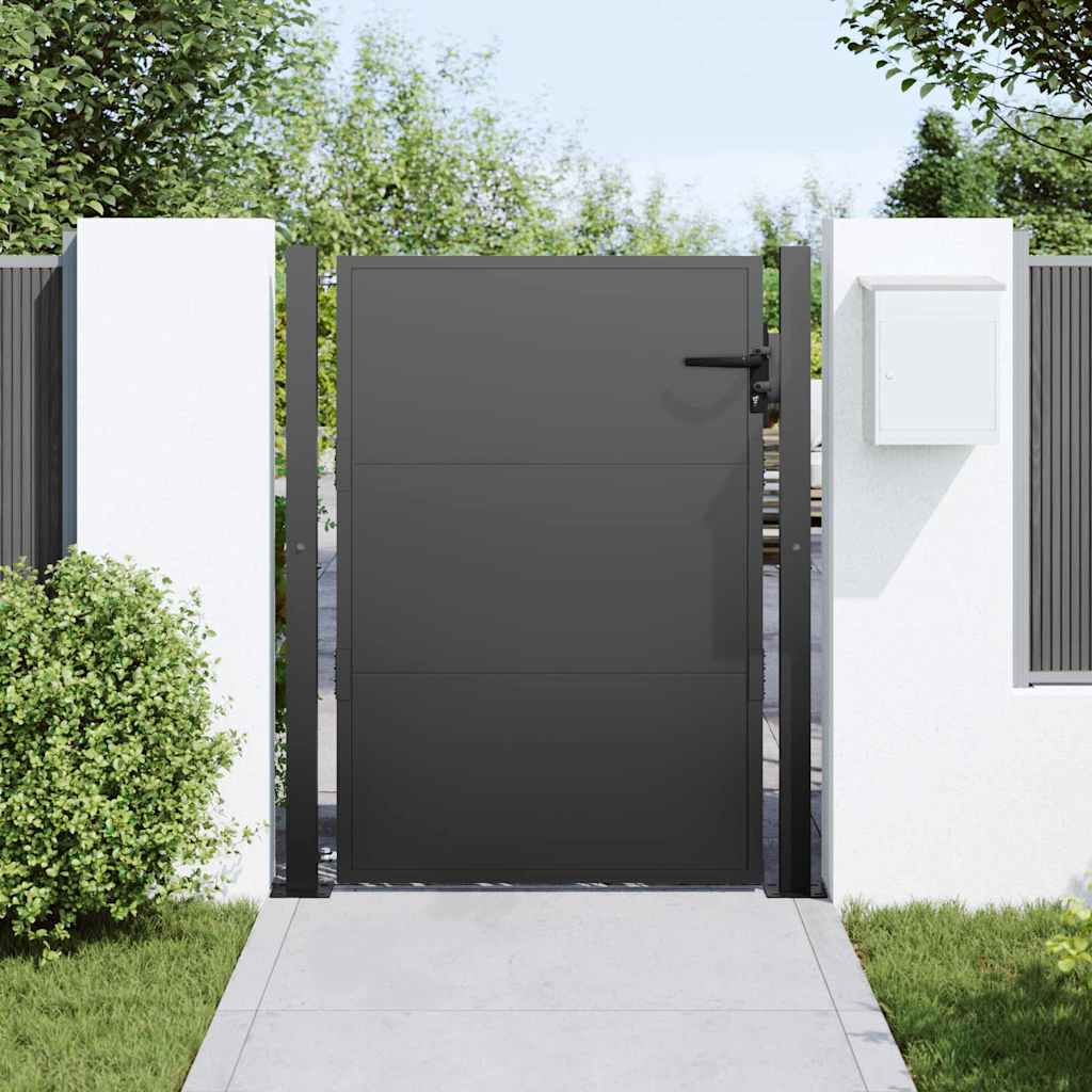 Garden Gate with Lock Black 110 x 155 cm Powder-Coated Steel