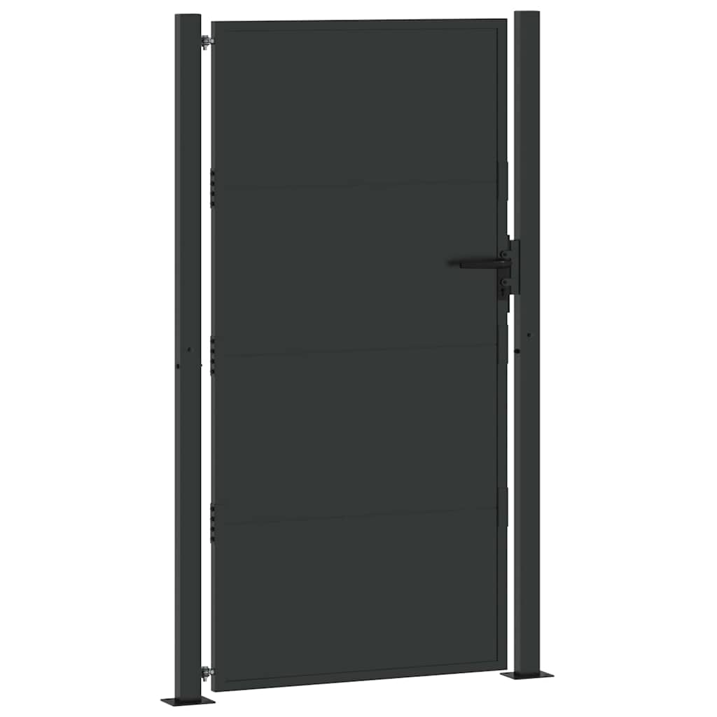 Garden Gate with Lock Black 110 x 205 cm Powder-Coated Steel
