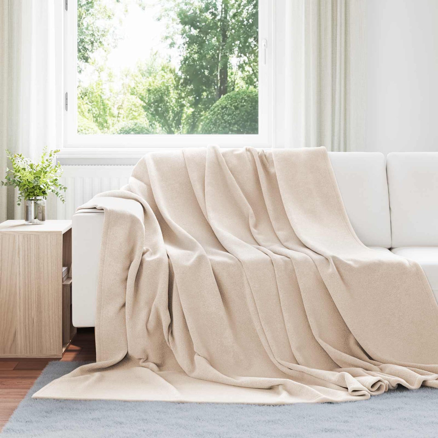 Throw Blanket Beige 220 x 240 cm Fleece