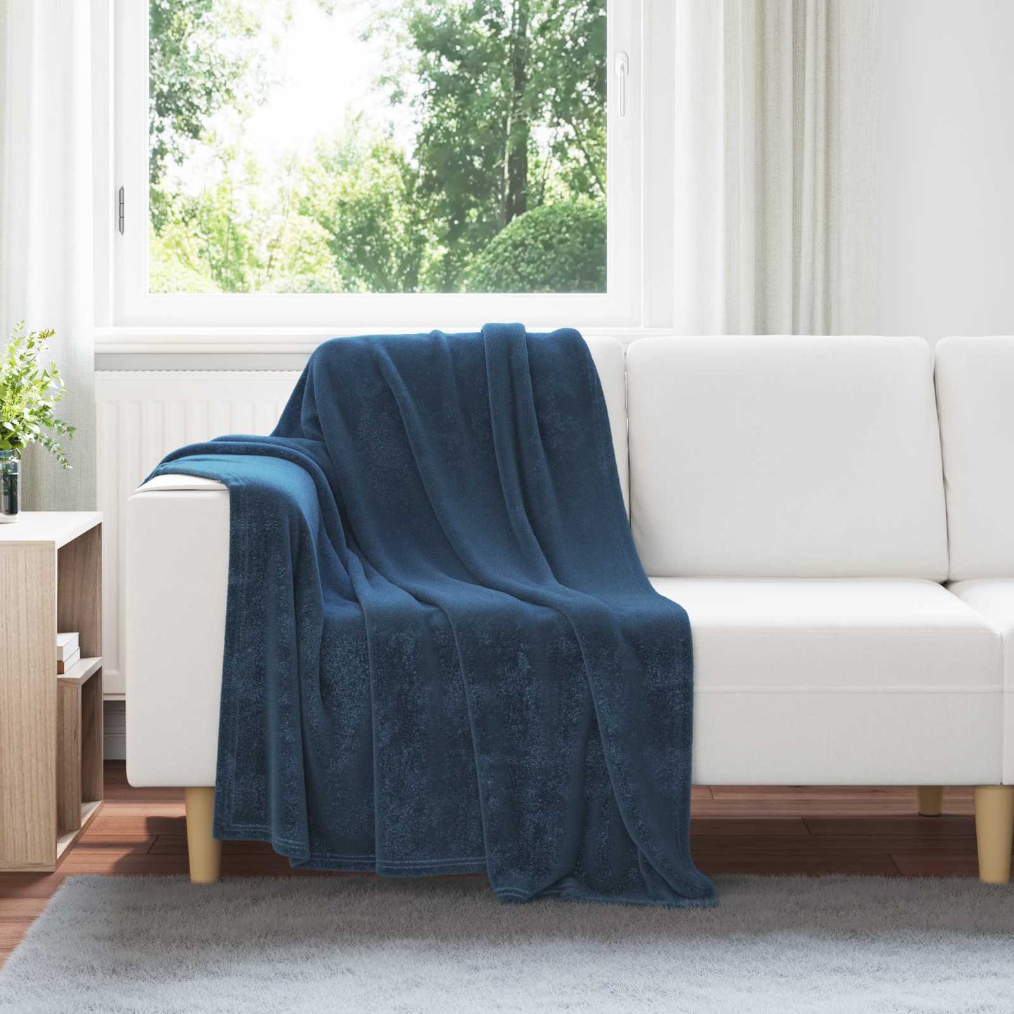 Throw Blanket Navy Blue 130 x 150 cm Fleece