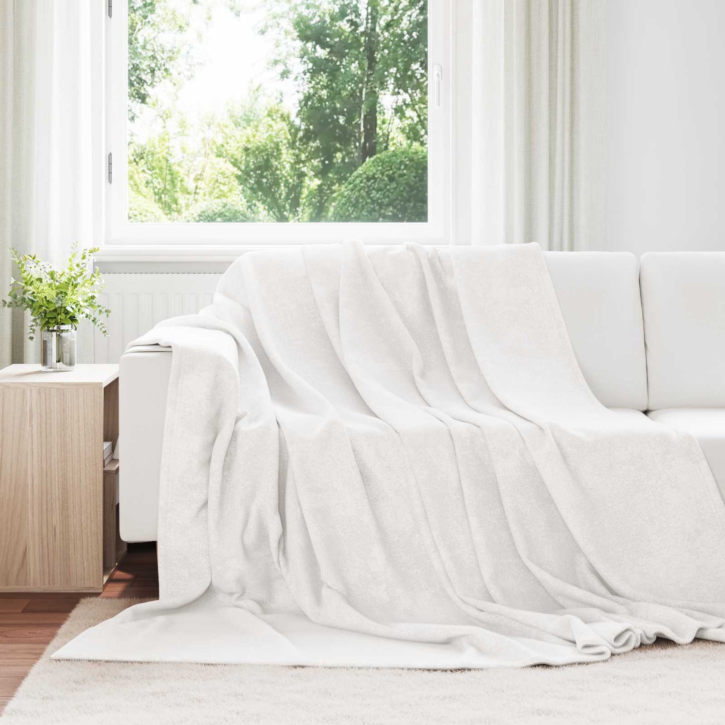 Throw Blanket White 240 x 270 cm Fleece