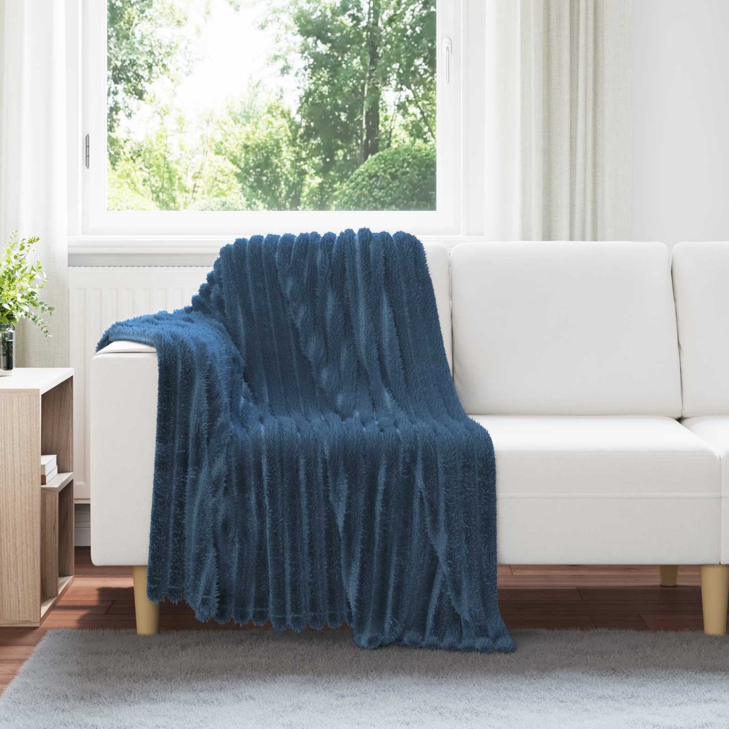 Throw Blanket Navy Blue 150 x 130 cm Fleece