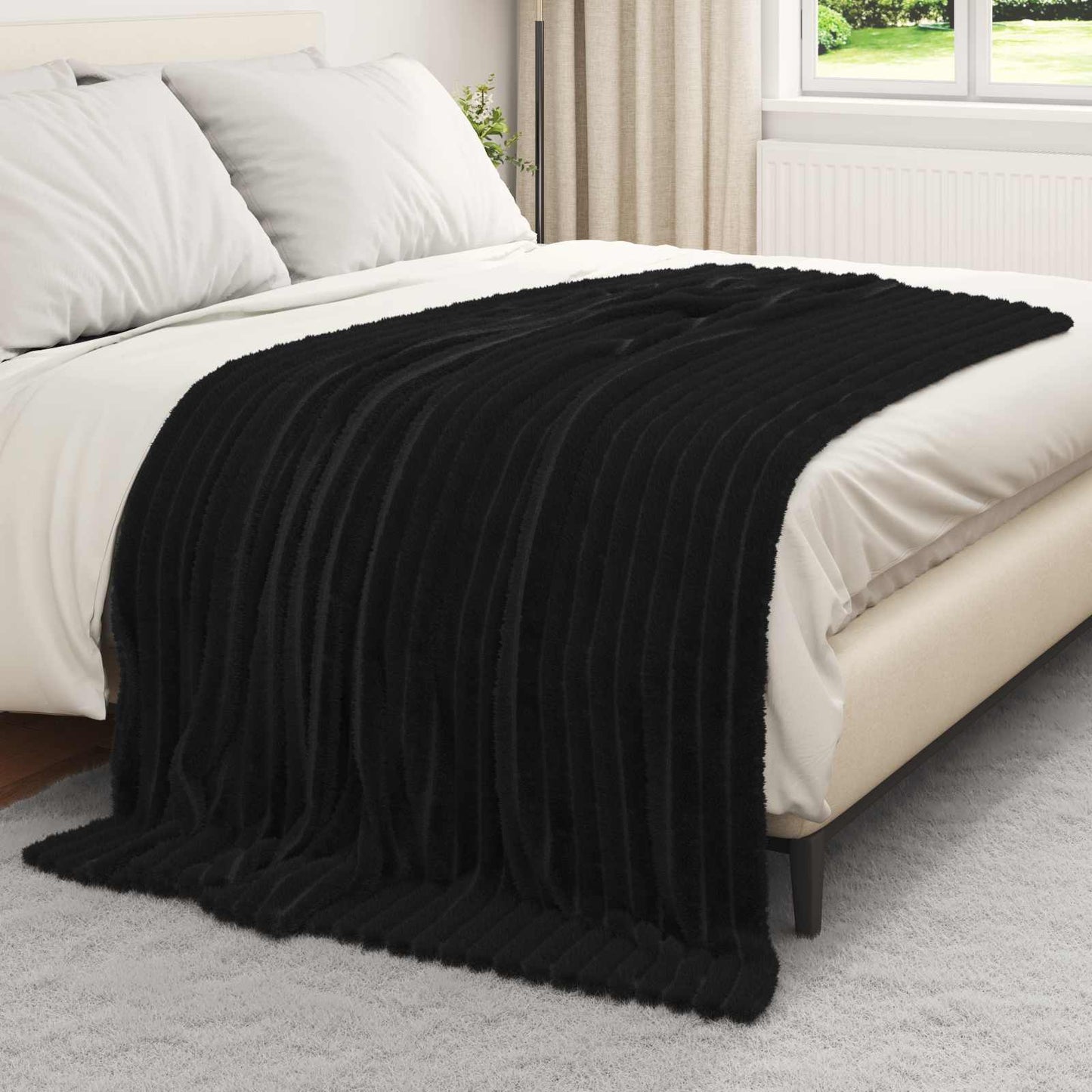 Throw Blanket Black 200 x 150 cm Fleece