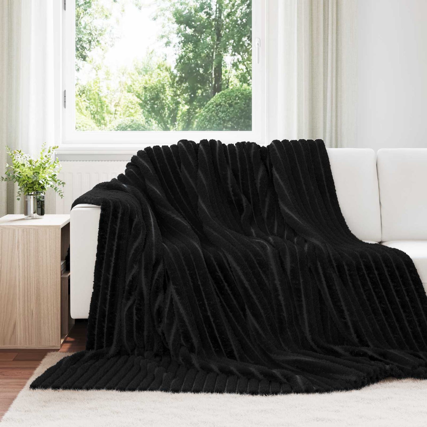 Throw Blanket Black 270 x 240 cm Fleece