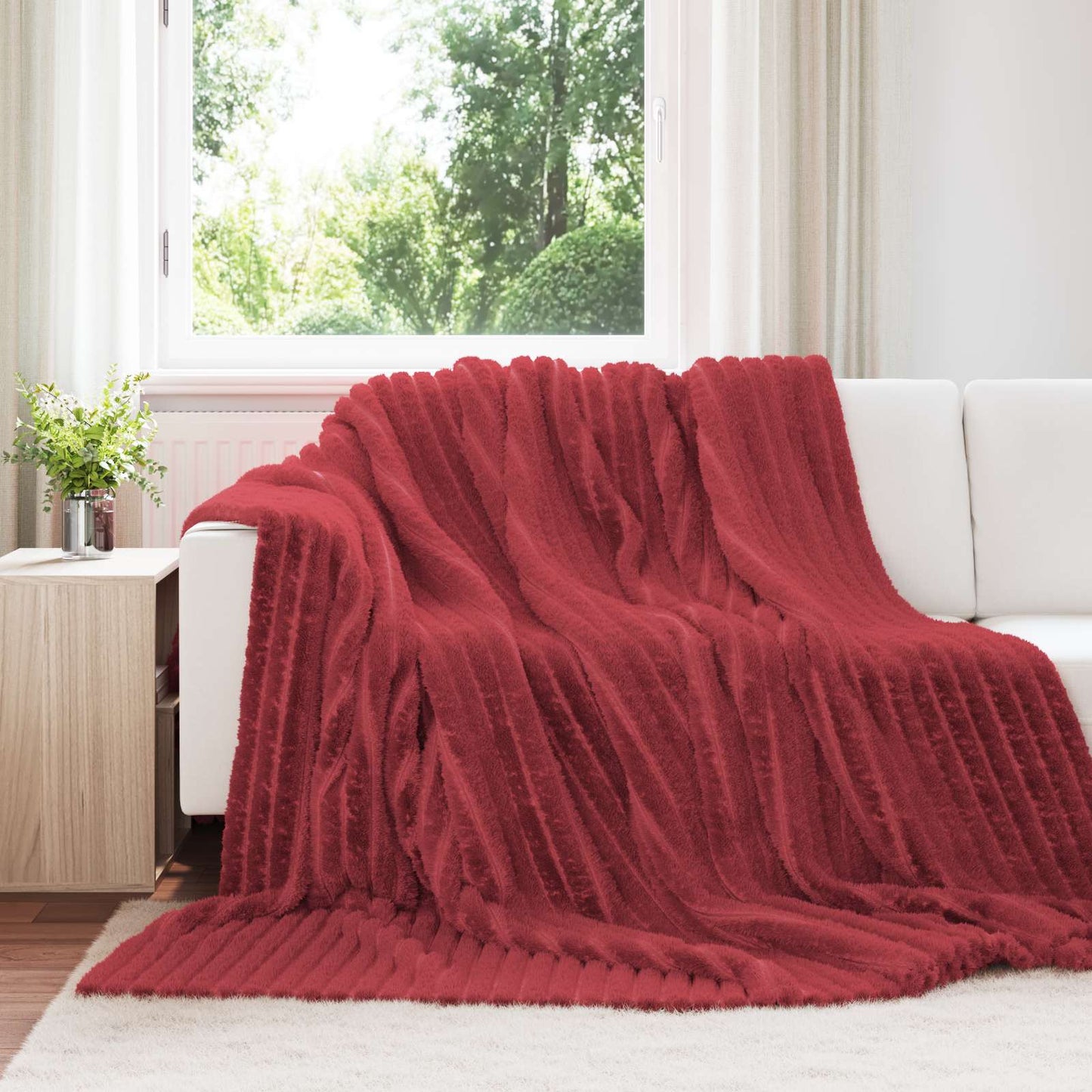 Throw Blanket Bordeaux Red 240 x 220 cm Fleece