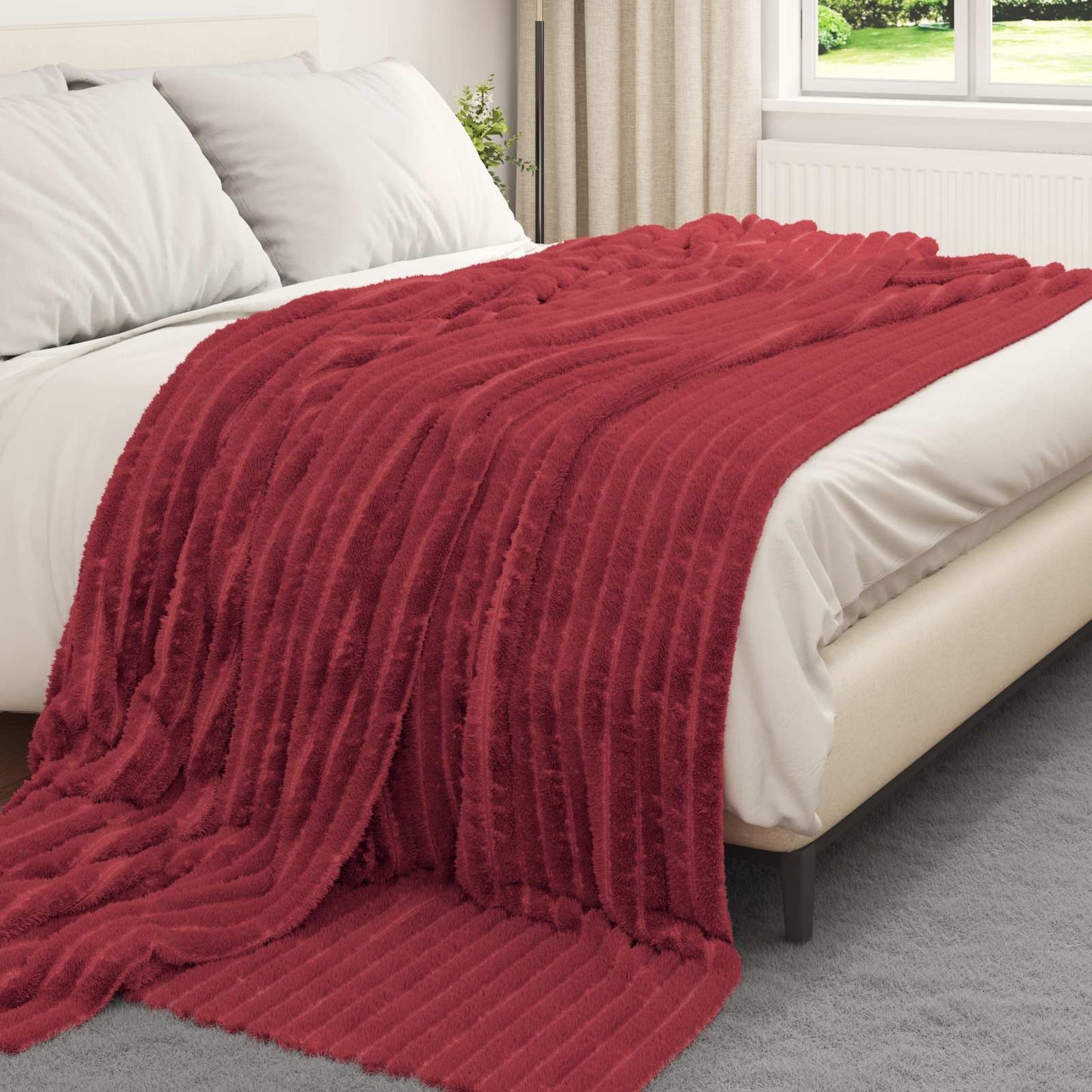 Throw Blanket Bordeaux Red 240 x 220 cm Fleece