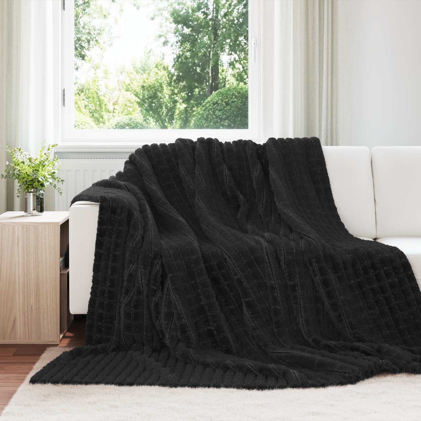 Throw Blanket Black 240 x 220 cm Fleece
