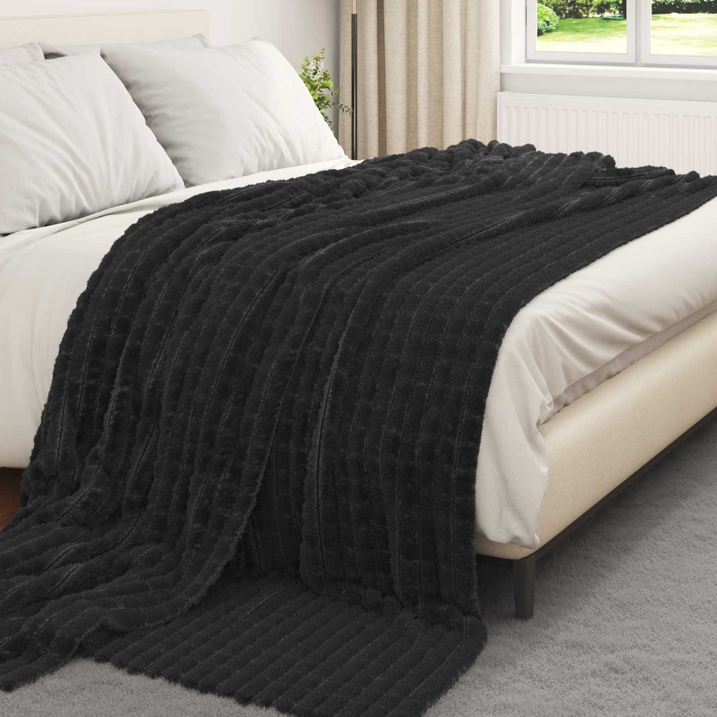Throw Blanket Black 240 x 220 cm Fleece