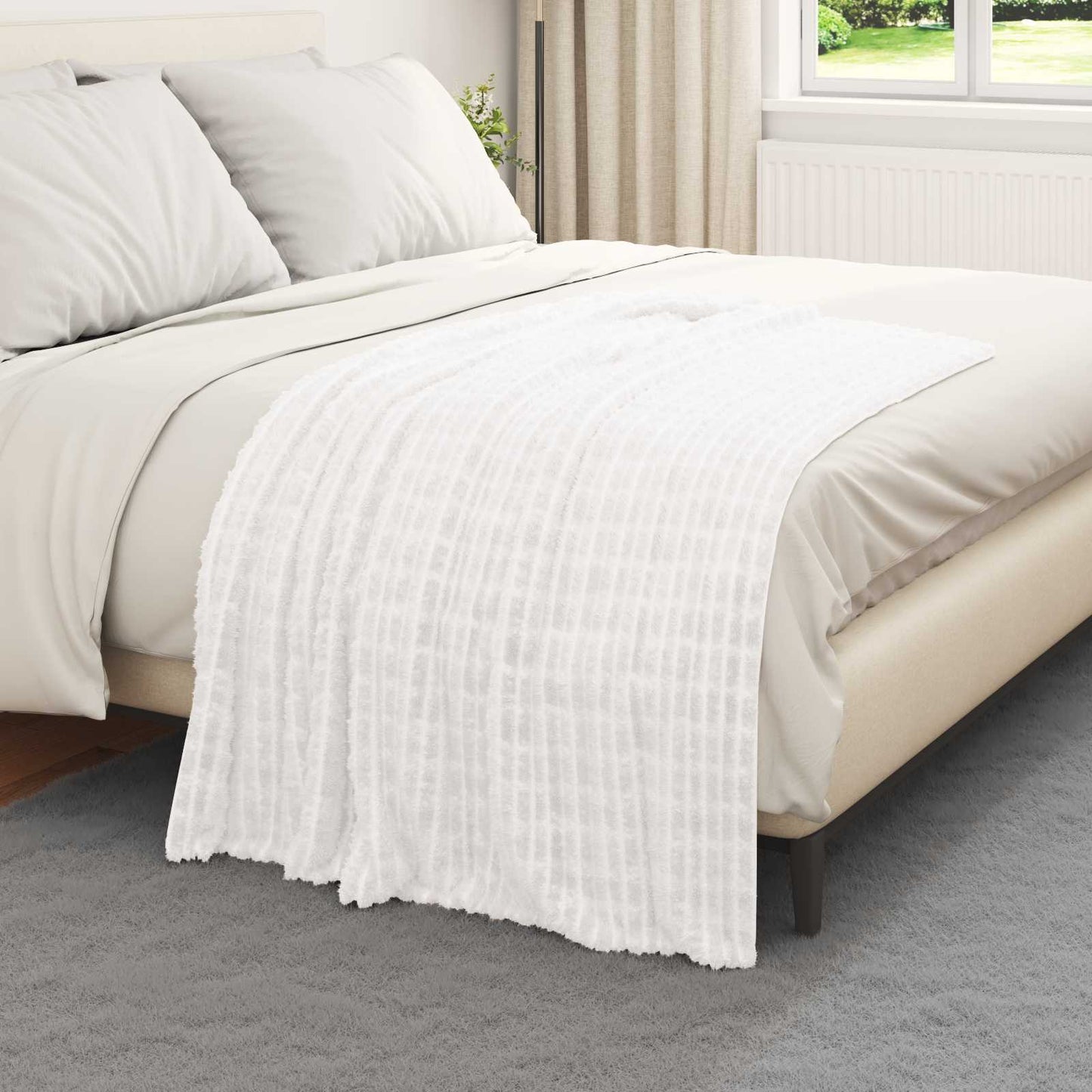 Throw Blanket White 150 x 130 cm Fleece