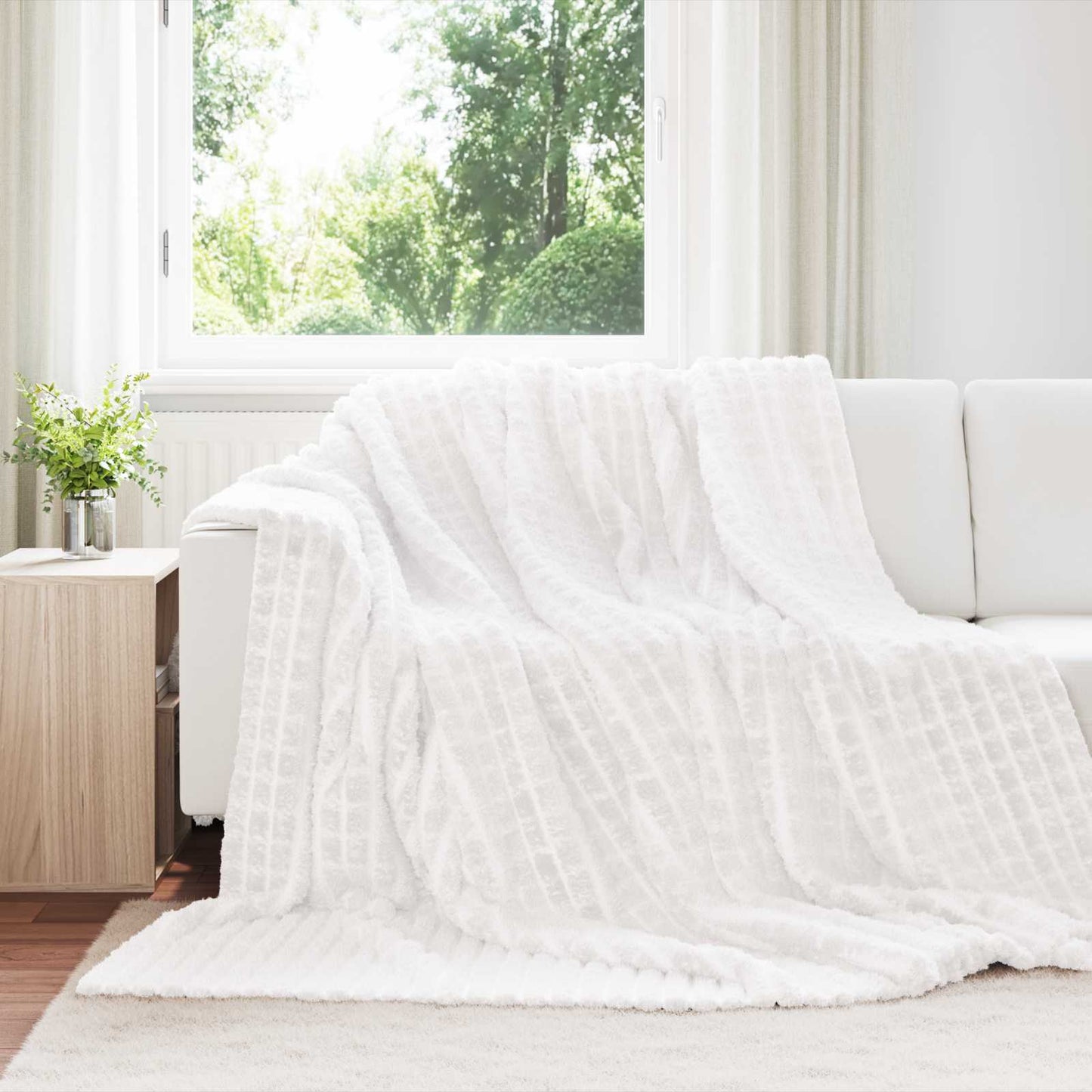 Throw Blanket White 240 x 220 cm Fleece