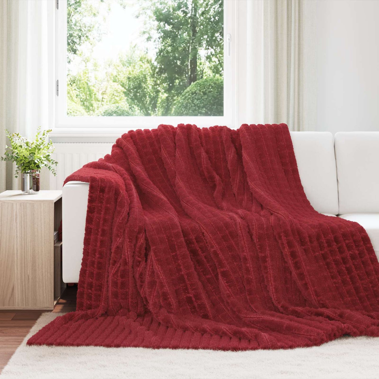 Throw Blanket Bordeaux Red 270 x 240 cm Fleece