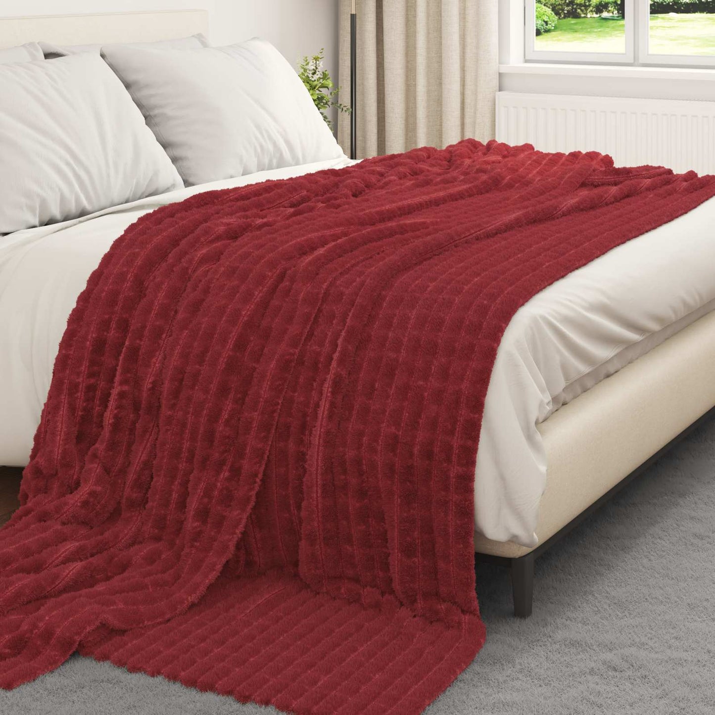 Throw Blanket Bordeaux Red 270 x 240 cm Fleece