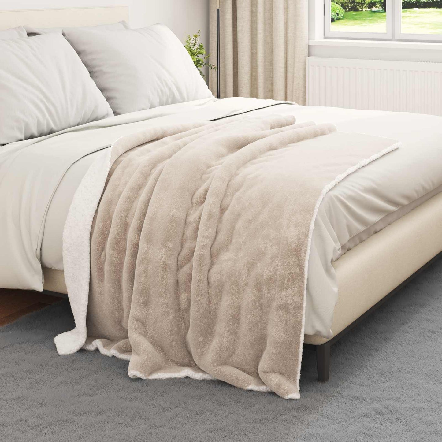 Throw Blanket Beige 130 x 150 cm Fleece