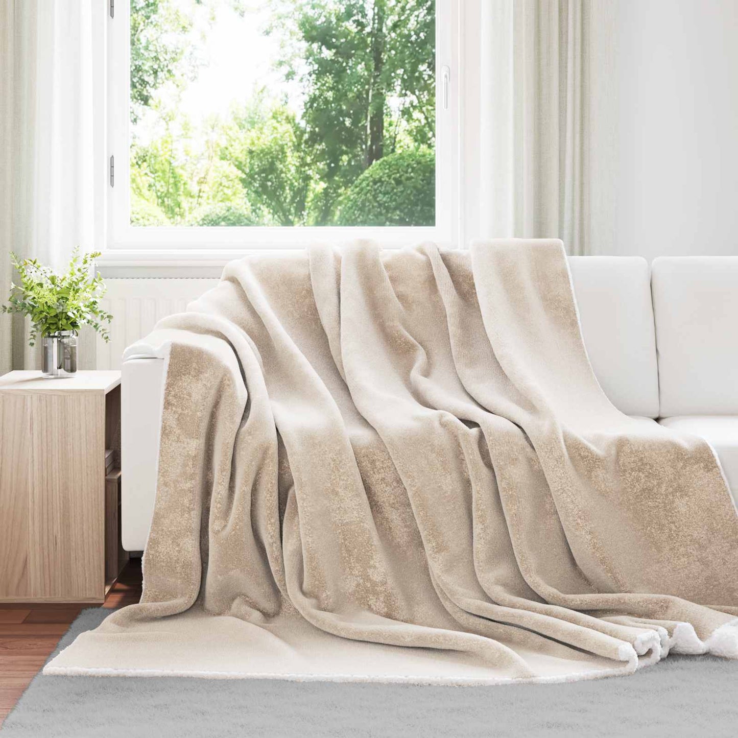 Throw Blanket Beige 240 x 270 cm Fleece