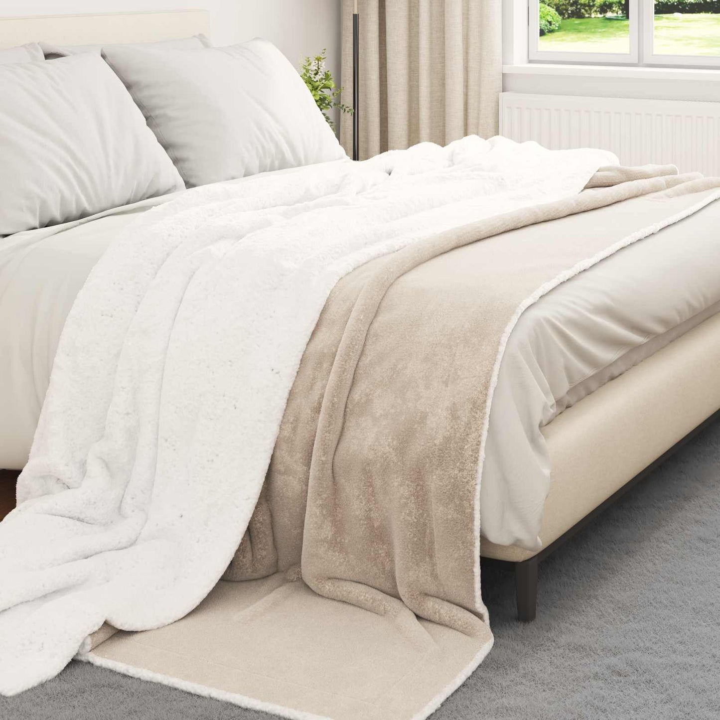 Throw Blanket Beige 240 x 270 cm Fleece