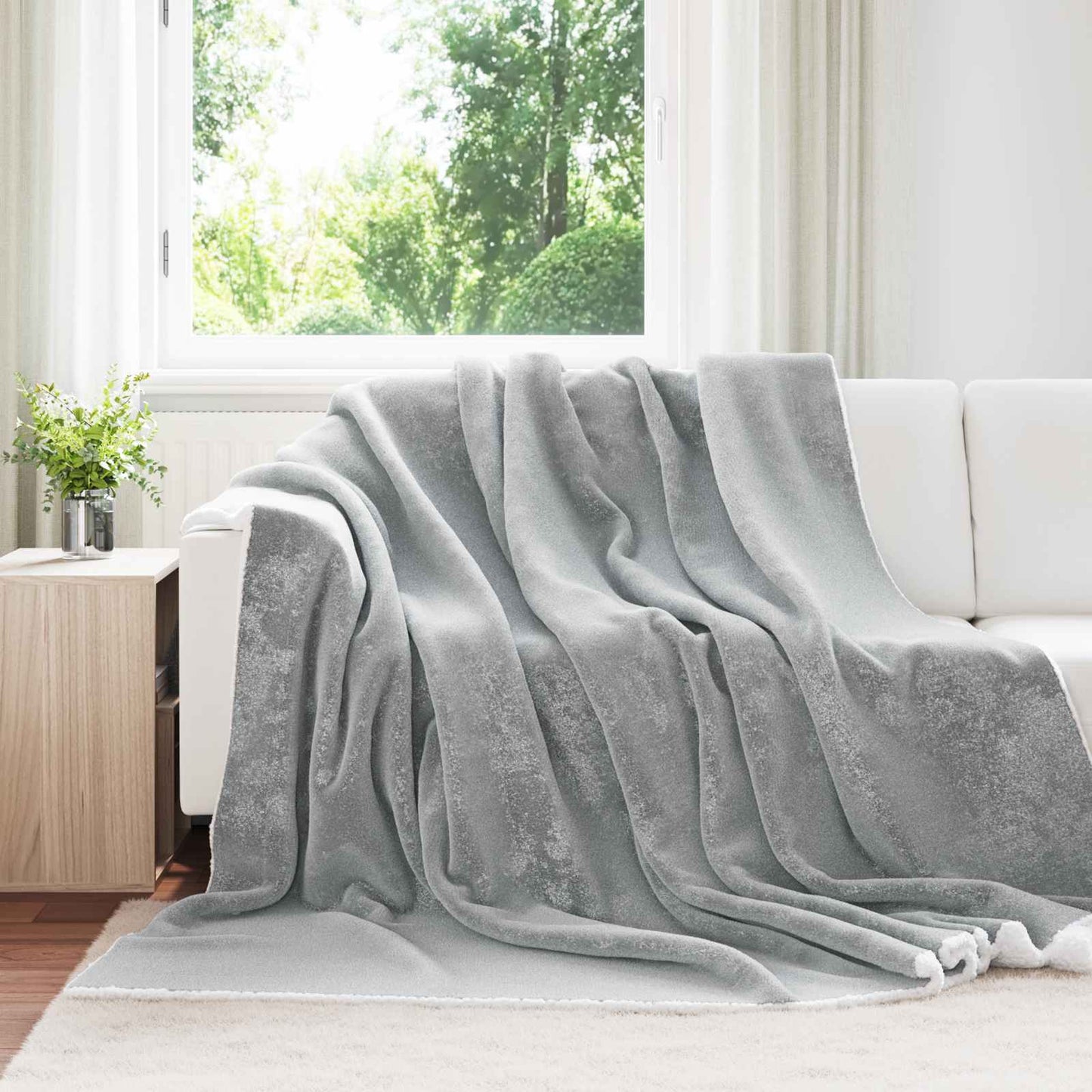 Throw Blanket Grey 220 x 240 cm Fleece