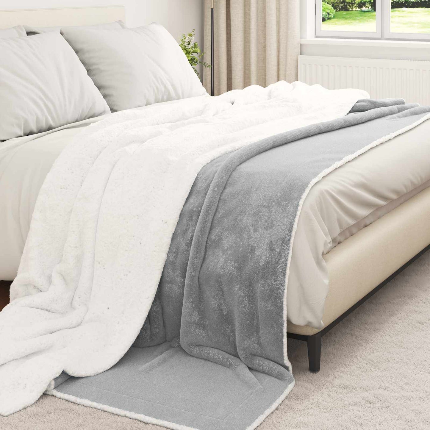Throw Blanket Grey 240 x 270 cm Fleece
