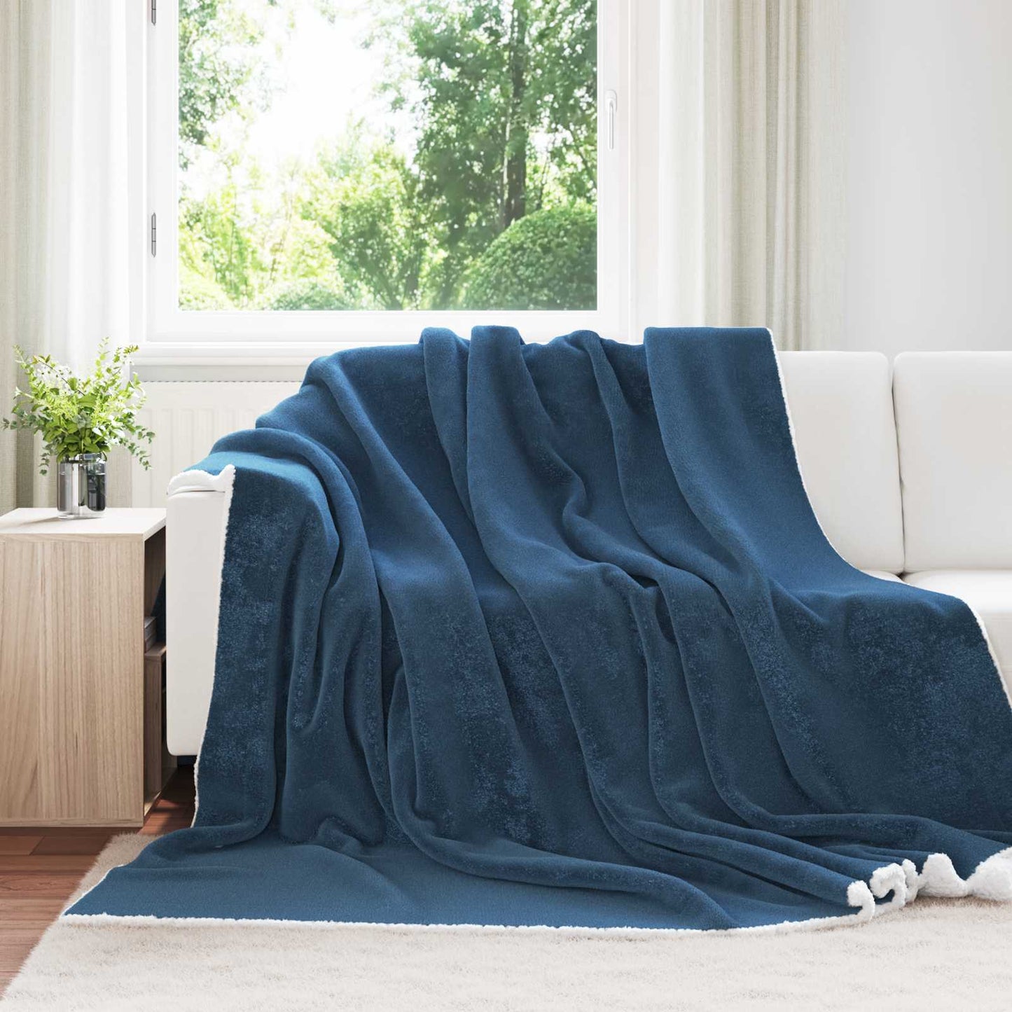 Throw Blanket Navy Blue 220 x 240 cm Fleece