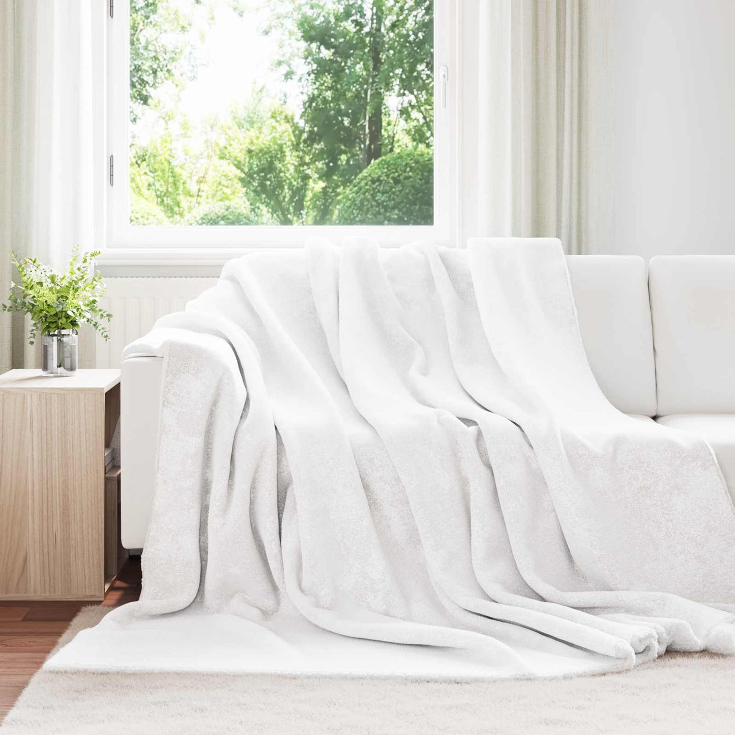 Throw Blanket White 240 x 270 cm Fleece