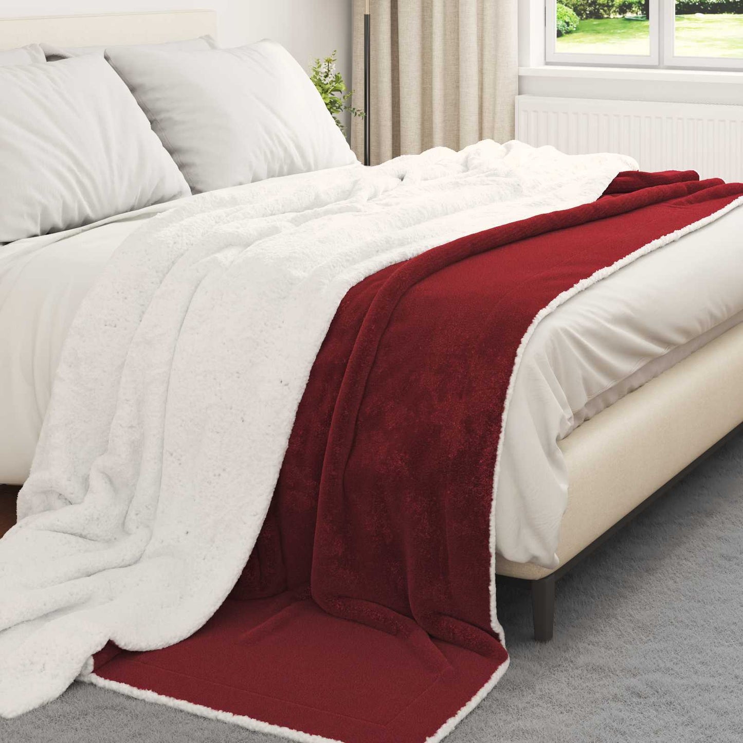 Throw Blanket Bordeaux Red 220 x 240 cm Fleece