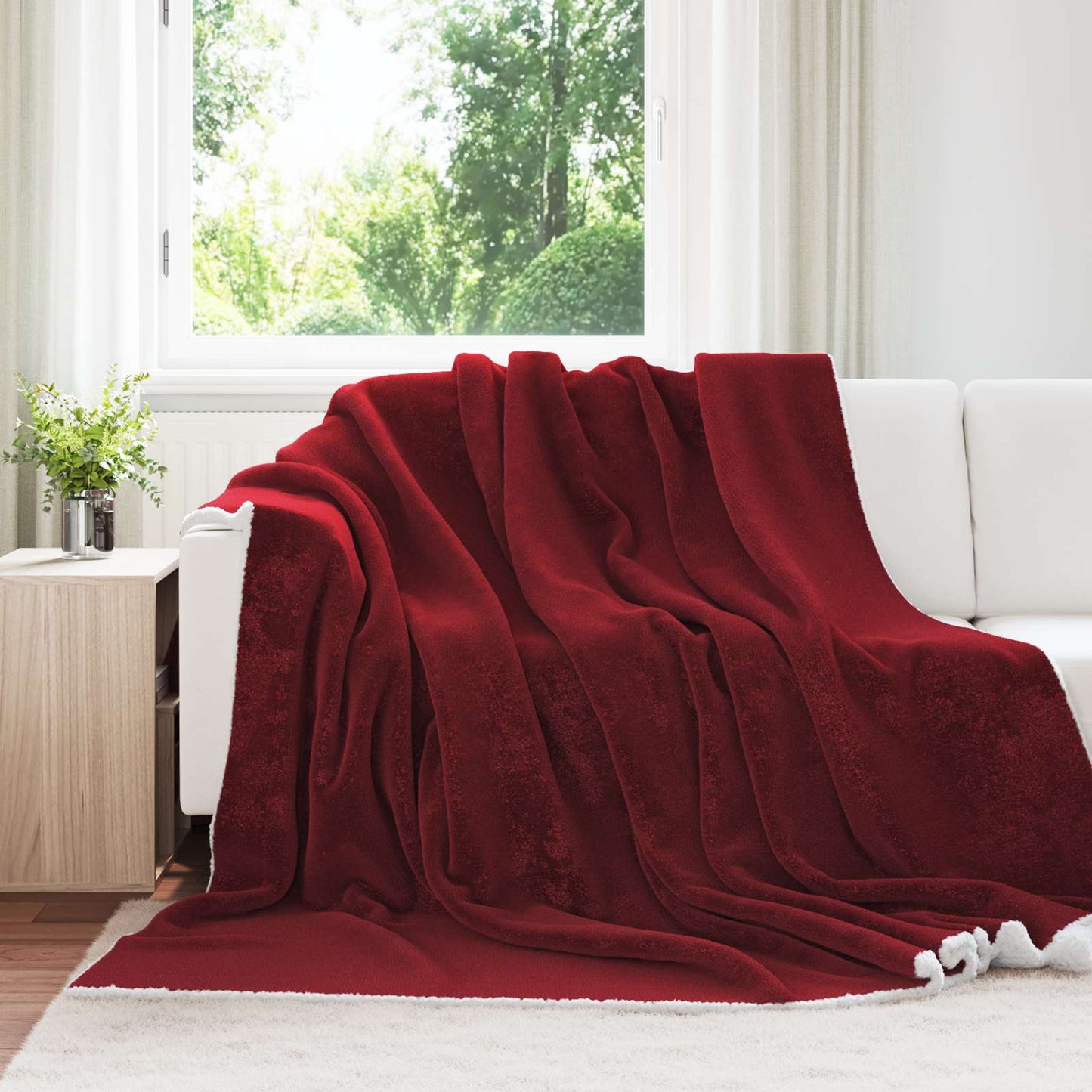 Throw Blanket Bordeaux Red 240 x 270 cm Fleece