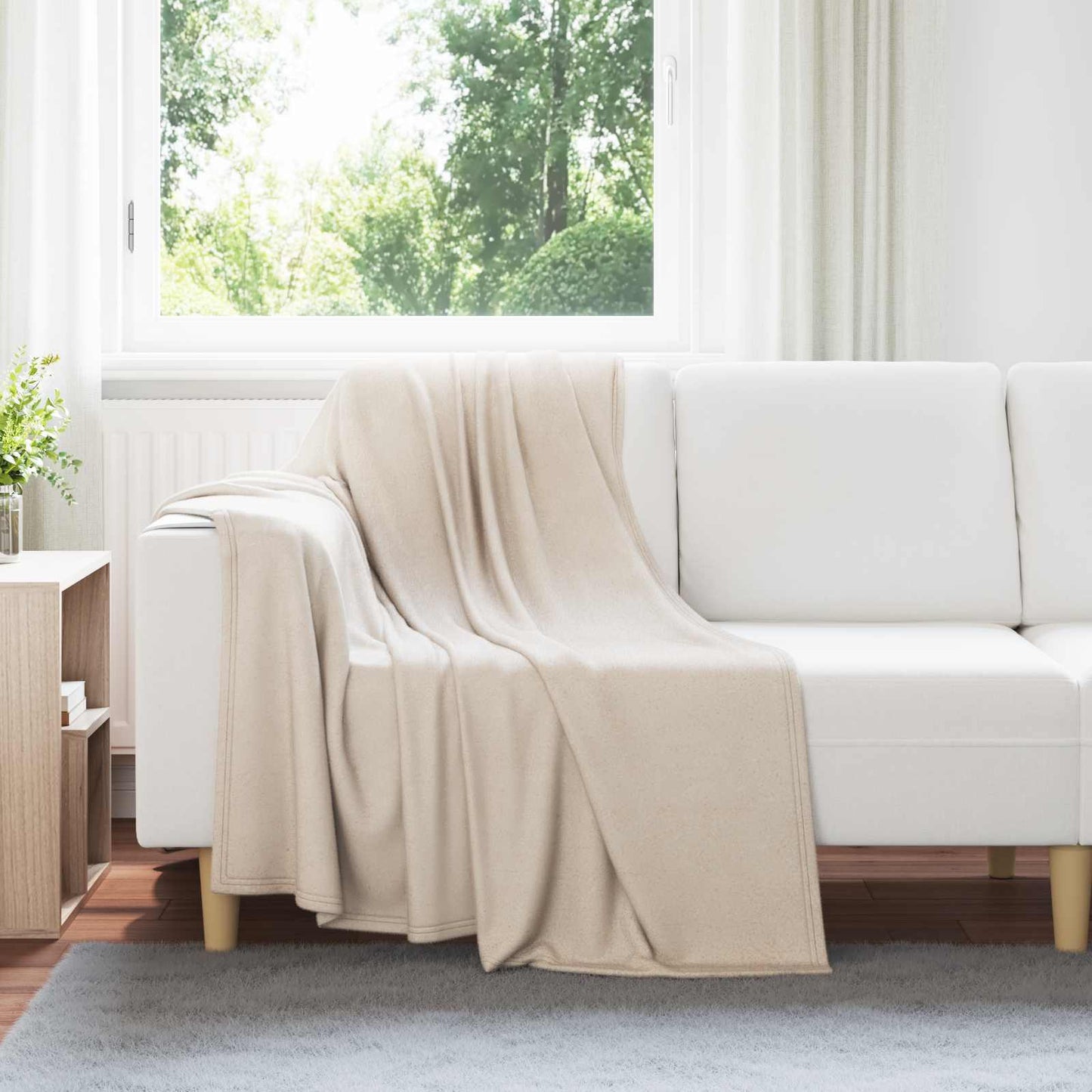 Throw Blanket Beige 170 x 130 cm Fleece