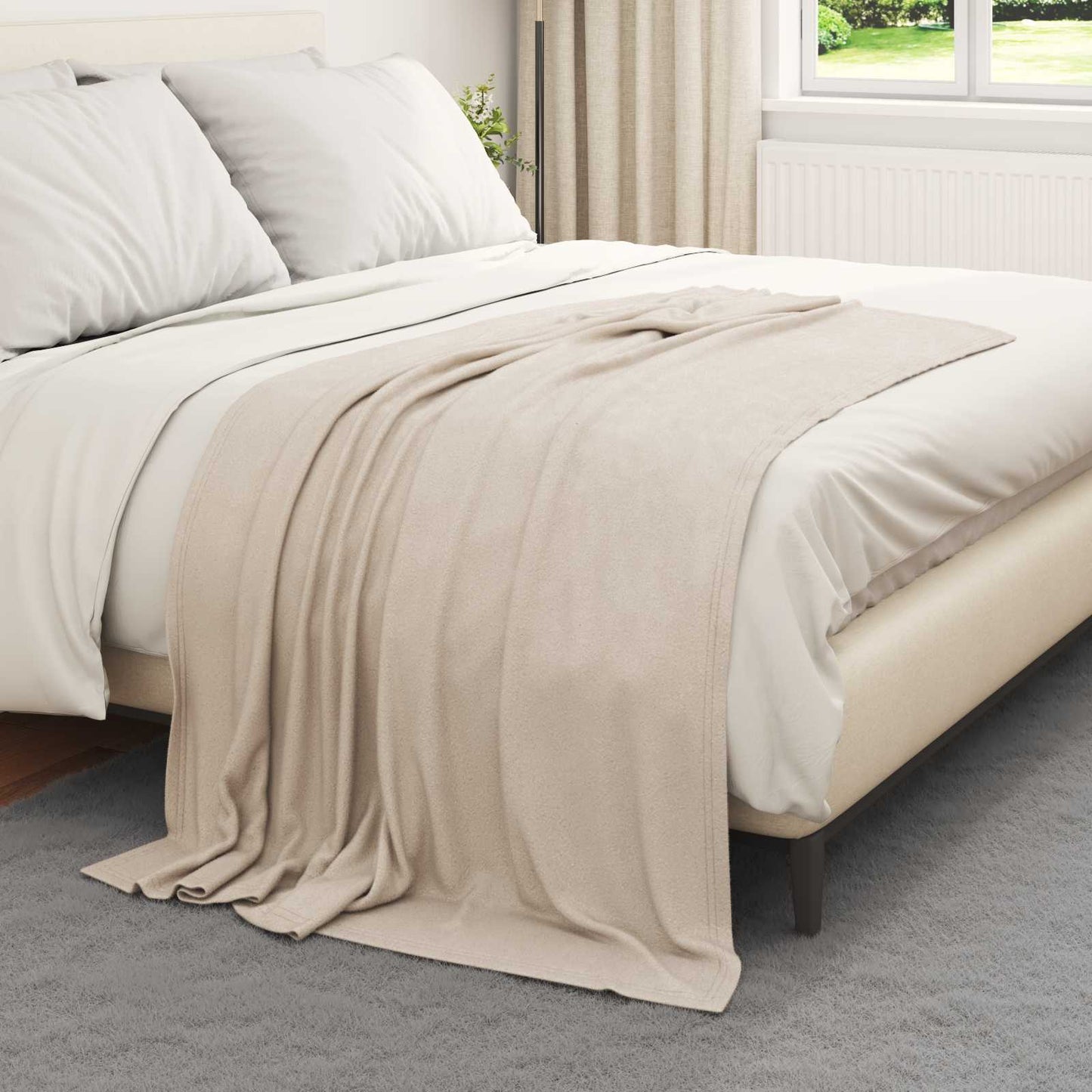 Throw Blanket Beige 170 x 130 cm Fleece