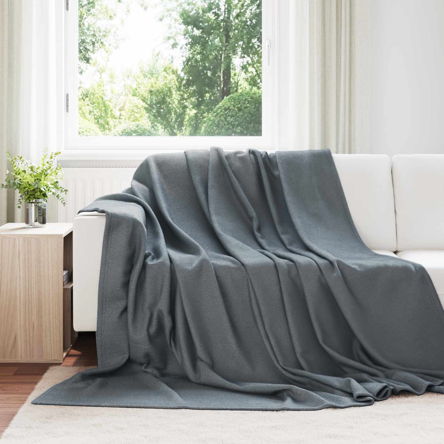 Throw Blanket Dark Grey 240 x 220 cm Fleece