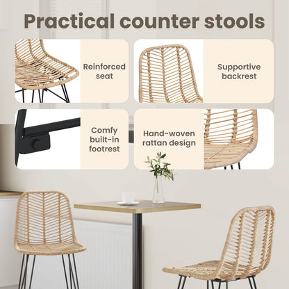 Bar Chair 2 pcs 44.5 x 54.5 x 97.5 cm Rattan and Iron