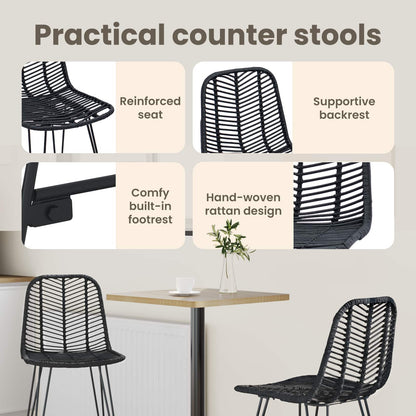 Bar Chair 2 pcs 44.5 x 54.5 x 97.5 cm Rattan and Iron