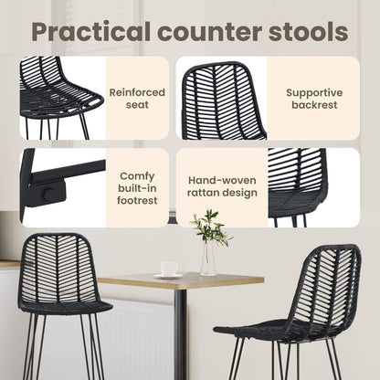 Bar Chair 2 pcs 44 x 52 x 111 cm Rattan and Iron