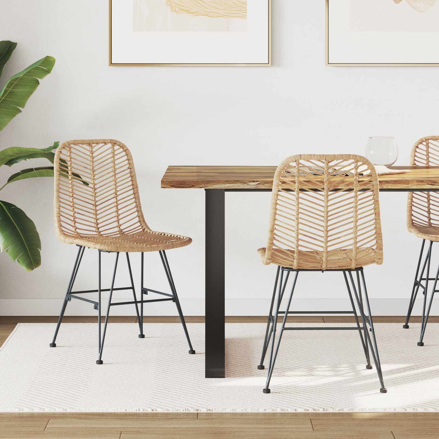 Dining Chair 2 pcs Rattan and Iron Natural 44.5 x 54.5 x 85 cm