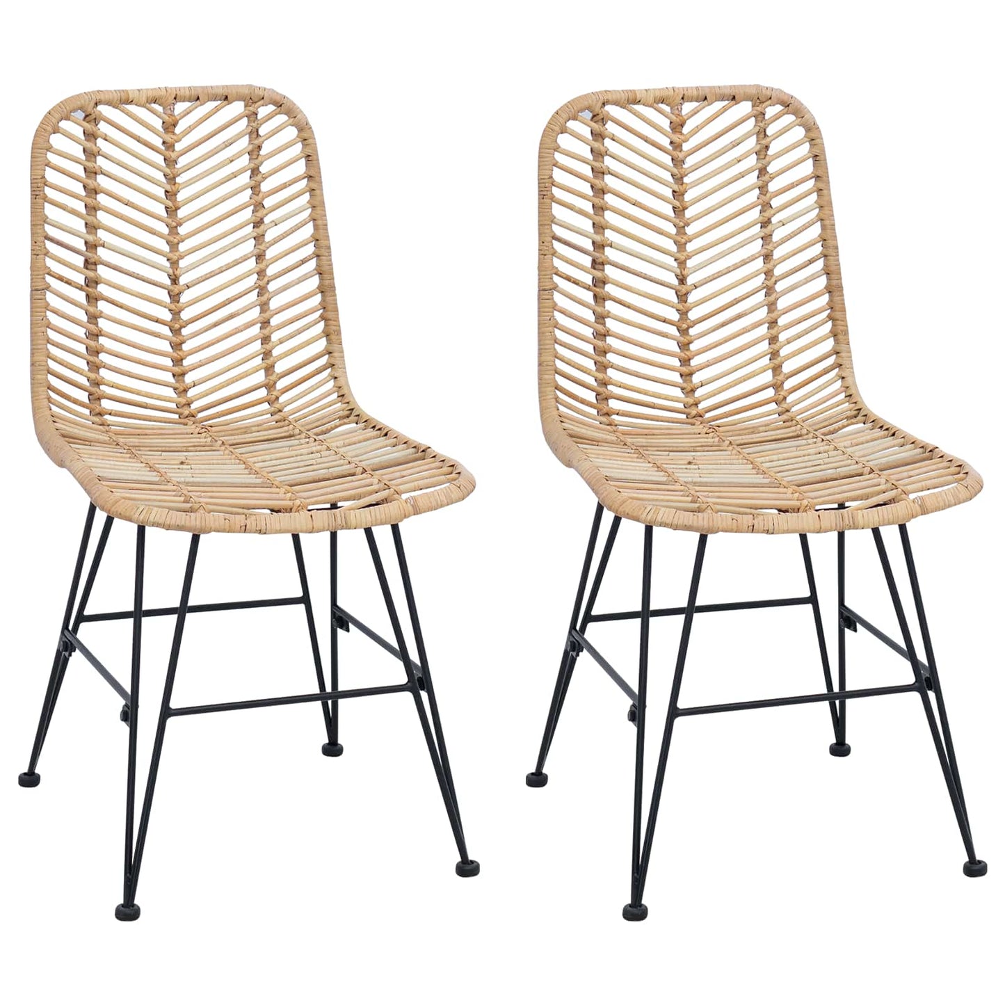 Dining Chair 2 pcs Rattan and Iron Natural 44.5 x 54.5 x 85 cm