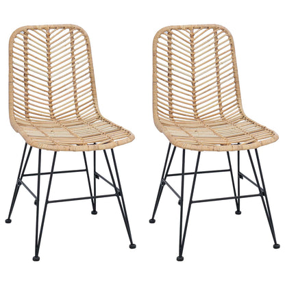 Dining Chair 2 pcs Rattan and Iron Natural 44.5 x 54.5 x 85 cm